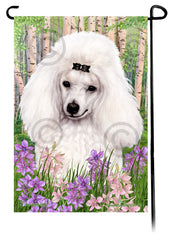 Poodle Mini White Spring Flowers Flag
