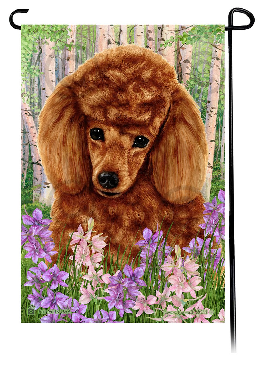 Poodle Red Spring Flowers Flag