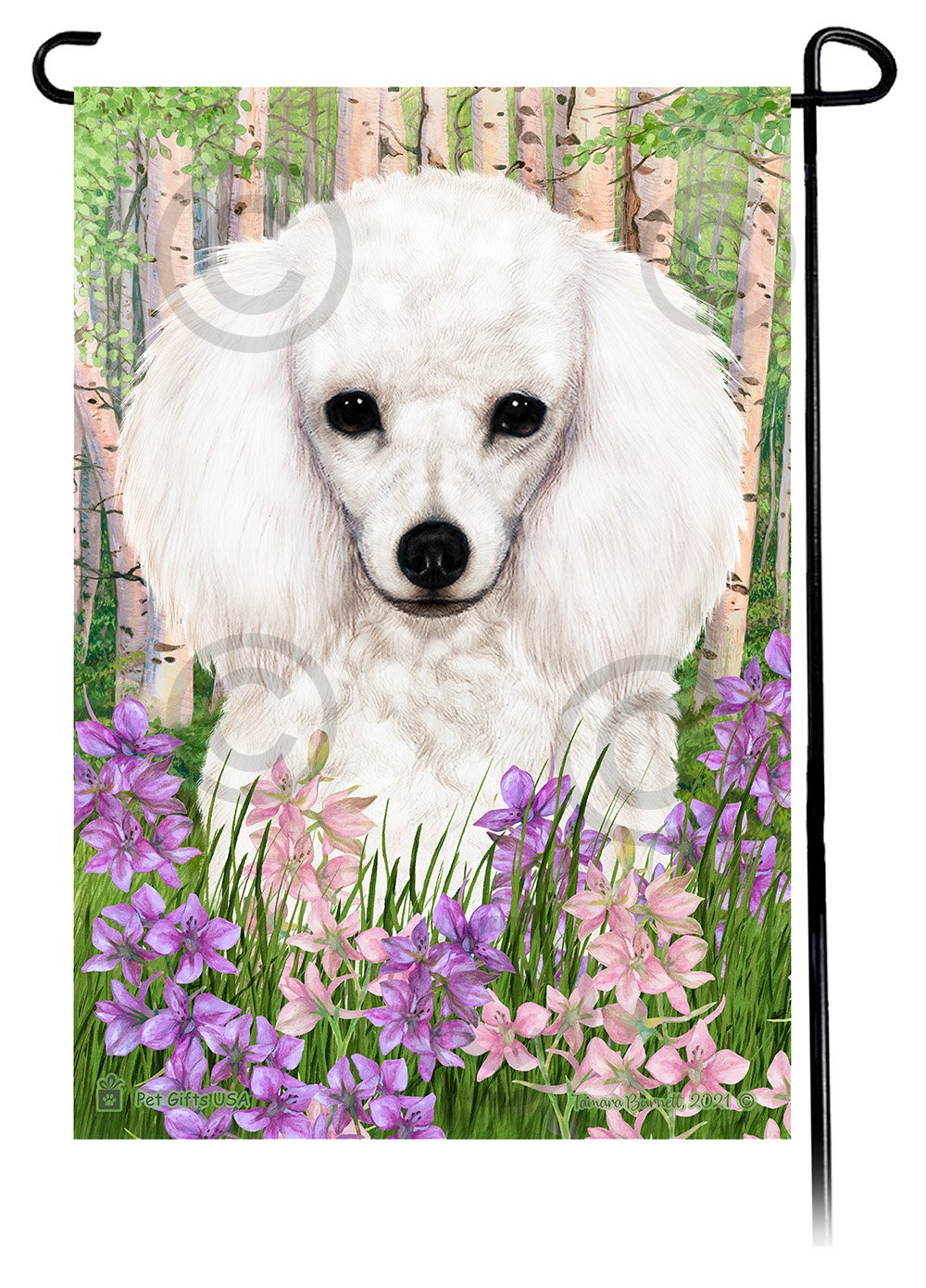 Poodle White Spring Flowers Flag