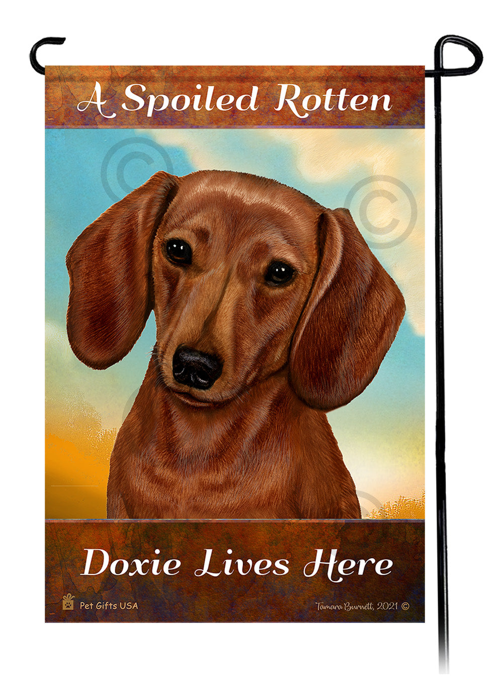 A Spoiled Rotten Dachshund Short Hair Red Lives Here - Garden Flag