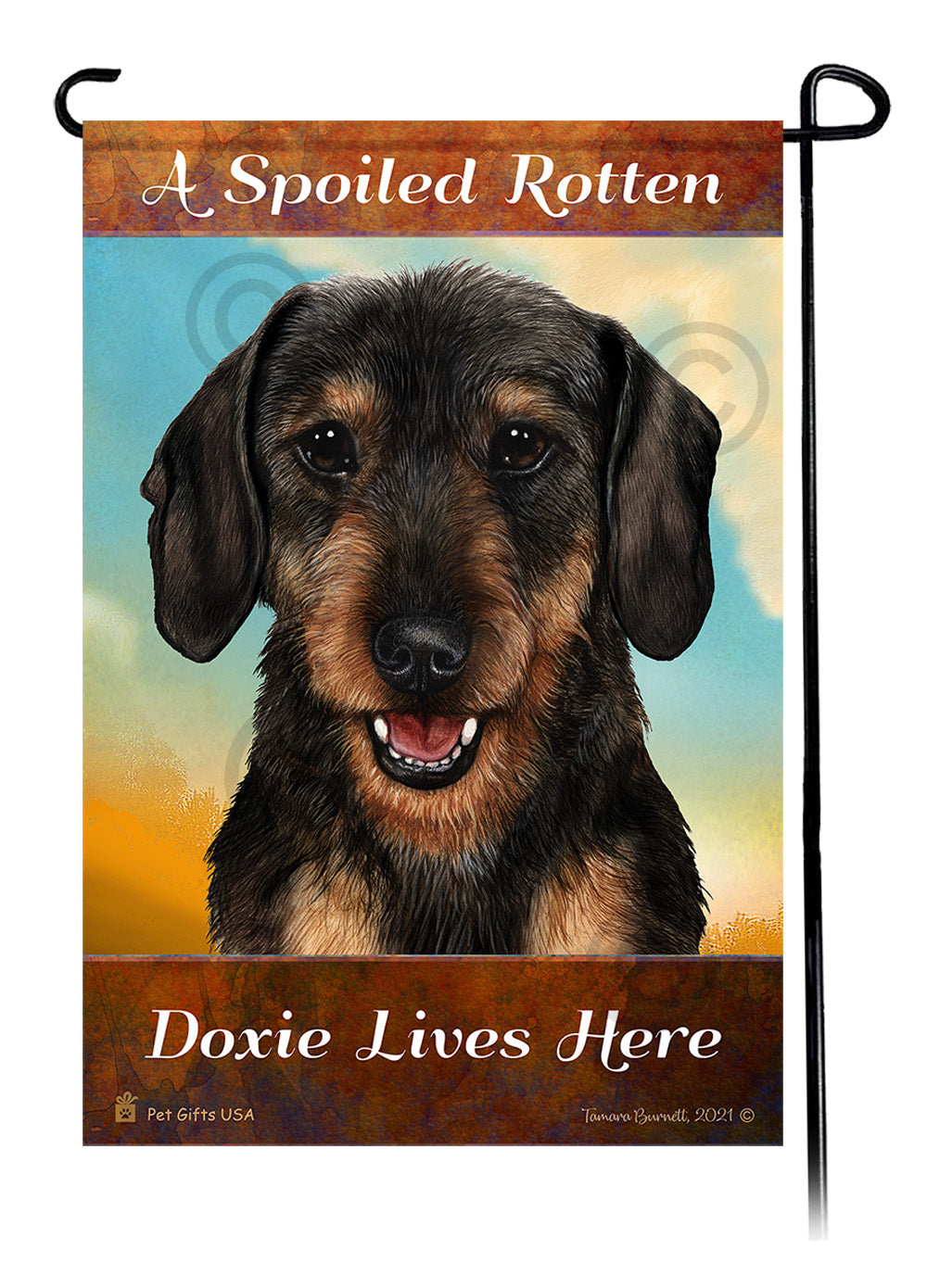 A Spoiled Rotten Dachshund Wire Hair Black and Tan Lives Here - Garden Flag