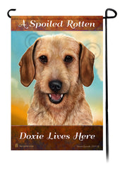 A Spoiled Rotten Dachshund Wire Hair Wheaten Lives Here - Garden Flag