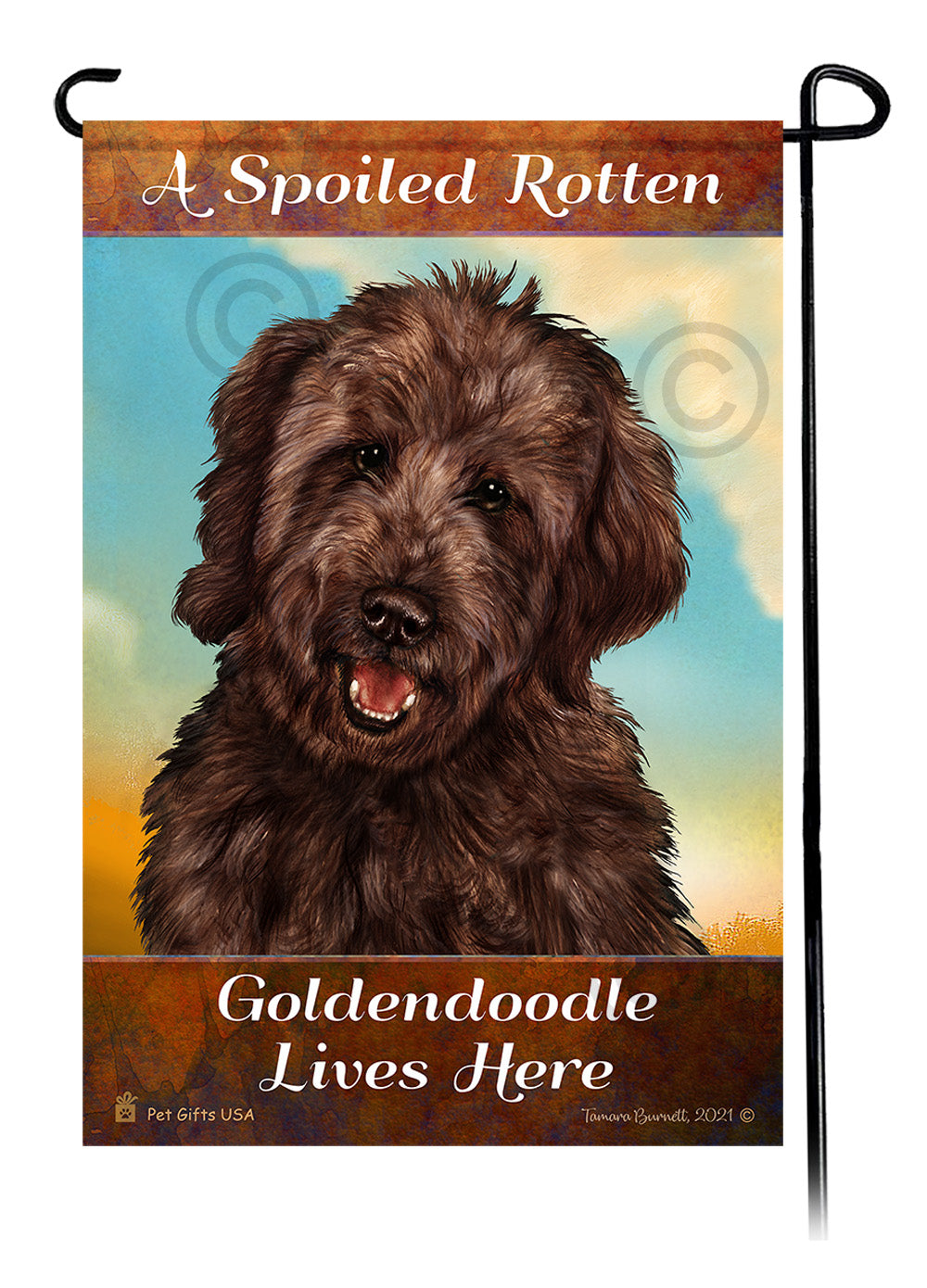 A Spoiled Rotten Goldendoodle Chocolate Lives Here - Garden Flag