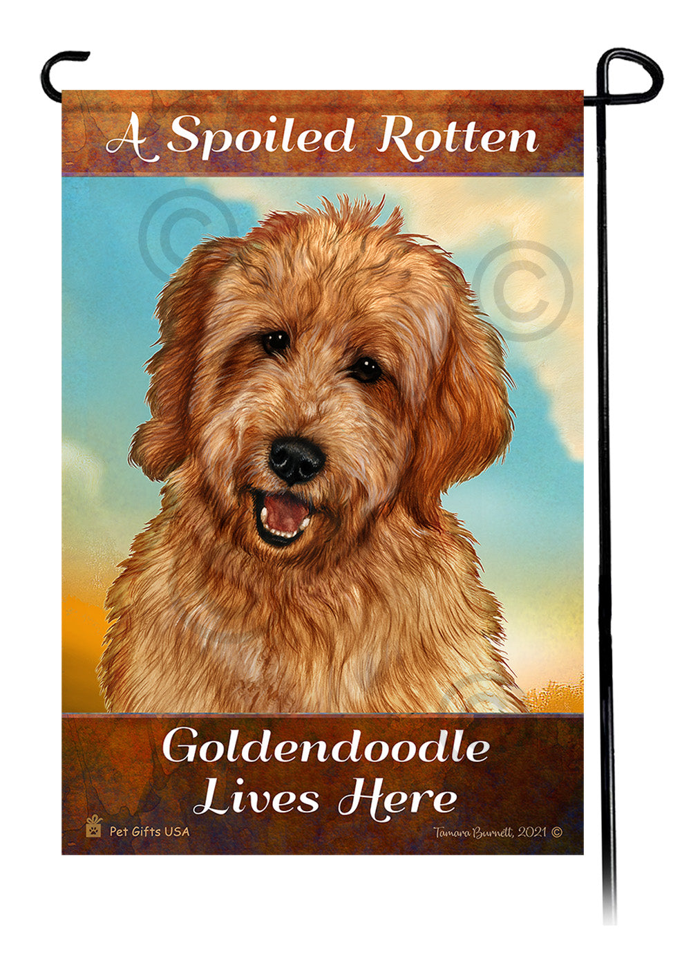A Spoiled Rotten Goldendoodle Red Lives Here - Garden Flag