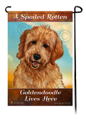 A Spoiled Rotten Goldendoodle Red Lives Here - Garden Flag