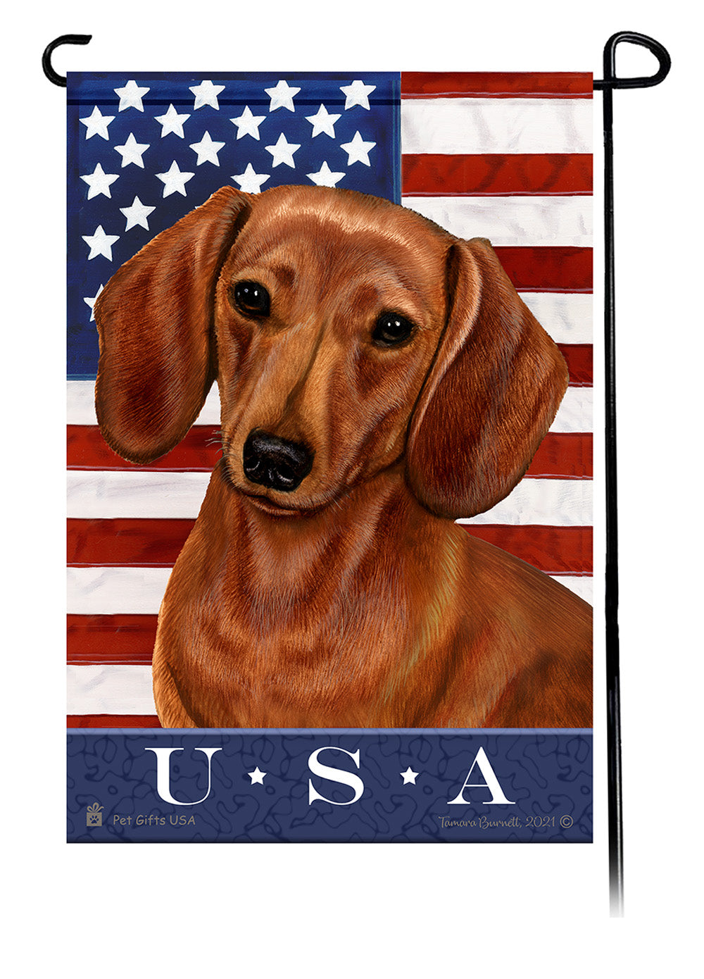 Dachshund SH Red True Blue Garden Flag