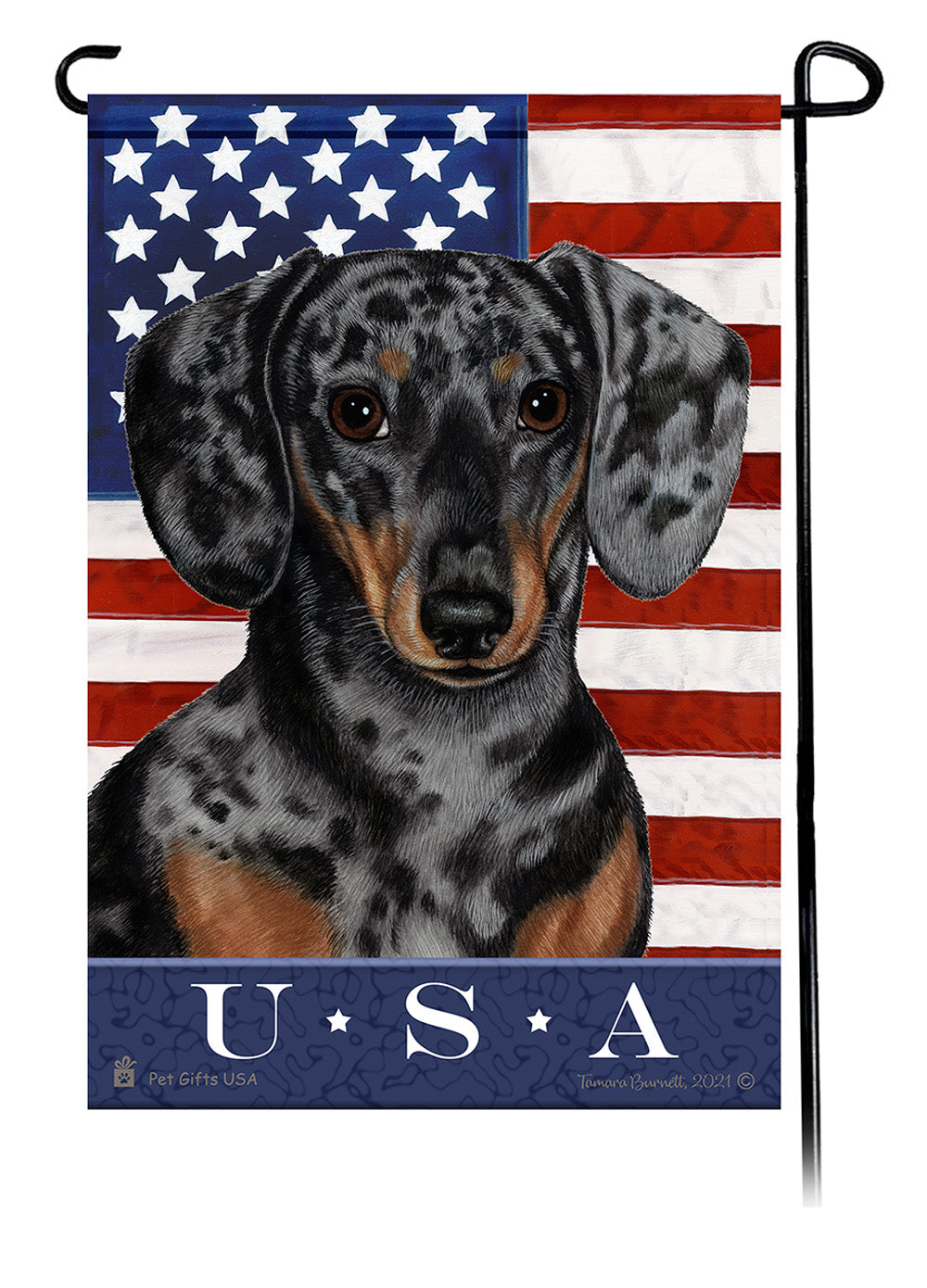 Dachshund Short Hair Dapple Light Black and Tan True Blue Garden Flag