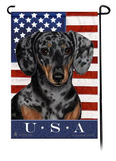 Dachshund Short Hair Dapple Light Black and Tan True Blue Garden Flag