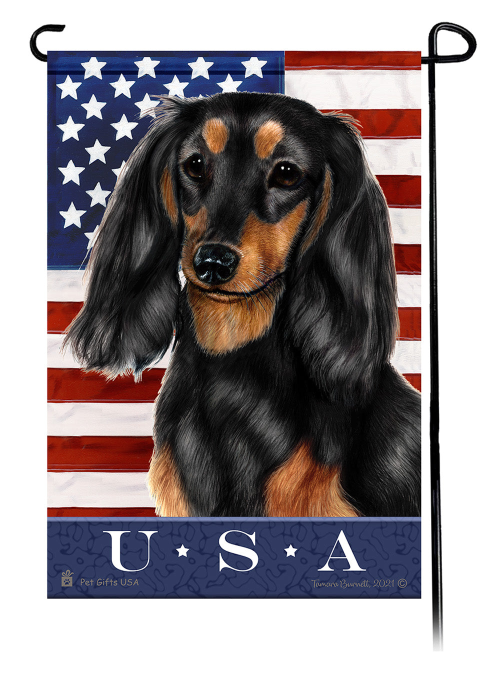 Dachshund LH Black and Tan True Blue Garden Flag