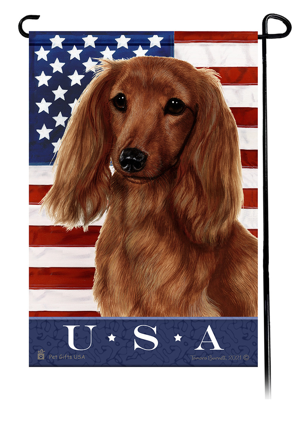 Dachshund LH Red True Blue Garden Flag
