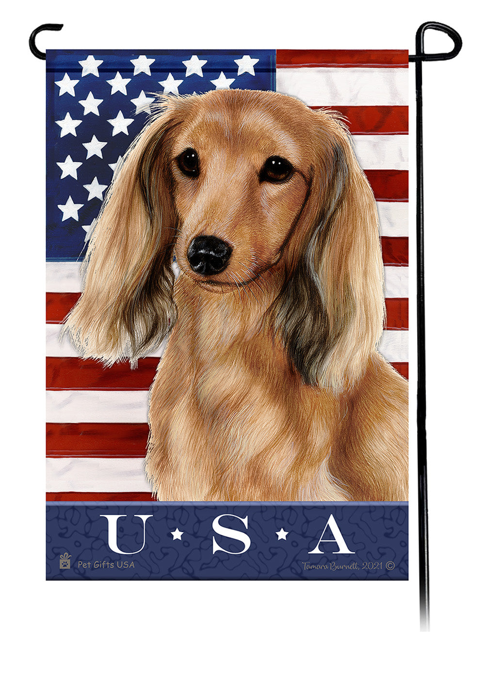 Dachshund LH Cream True Blue Garden Flag