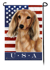 Dachshund LH Cream True Blue Garden Flag