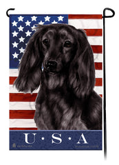 Dachshund LH Black True Blue Garden Flag