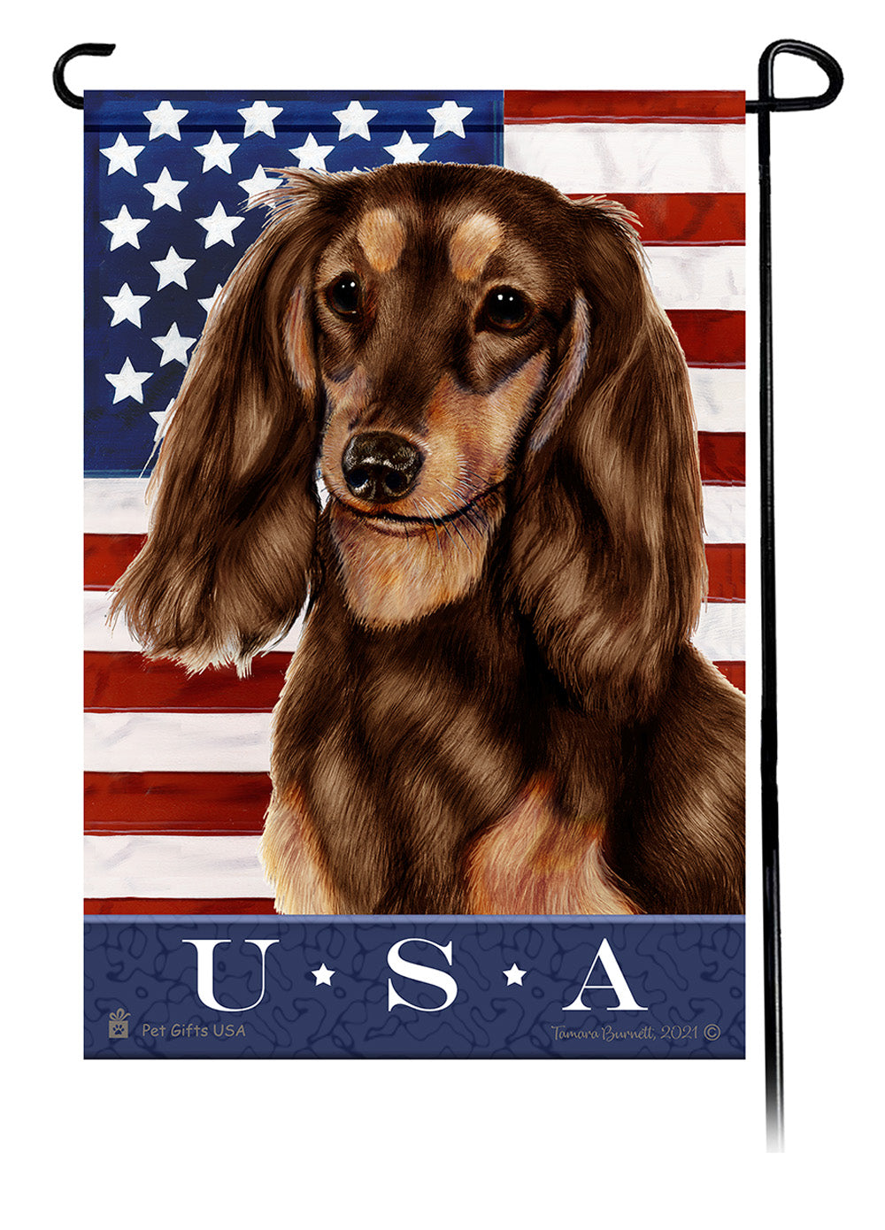 Dachshund LH Chocolate and Tan True Blue Garden Flag