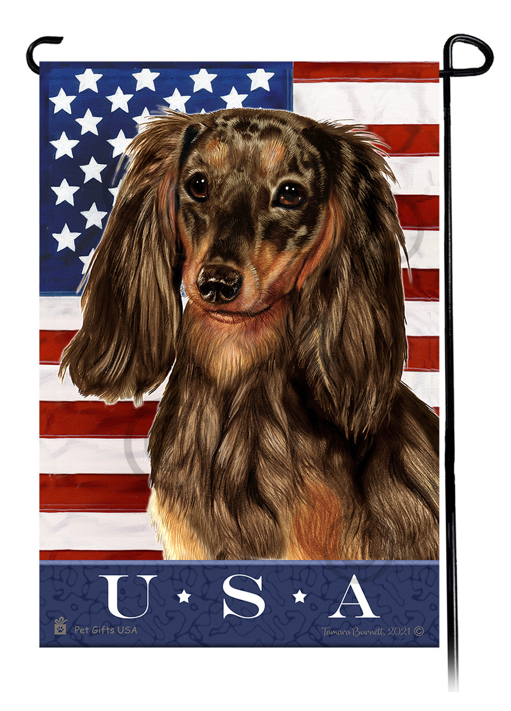 Dachshund LH Chocolate Dapple True Blue Garden Flag
