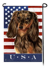 Dachshund LH Chocolate Dapple True Blue Garden Flag