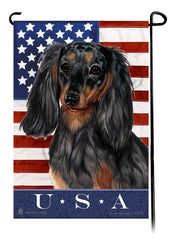 Dachshund LH Dark Black and Tan Dapple True Blue Garden Flag