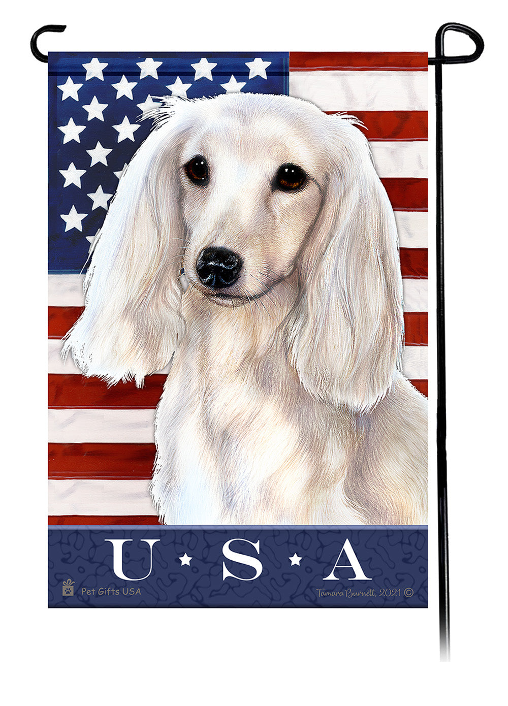 Dachshund LH White True Blue Garden Flag