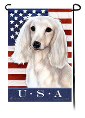 Dachshund LH White True Blue Garden Flag