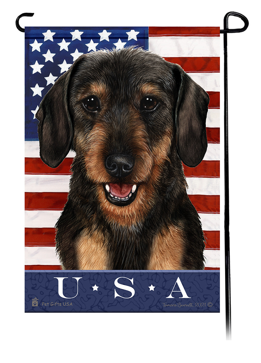 Dachshund WH Black and Tan True Blue Garden Flag