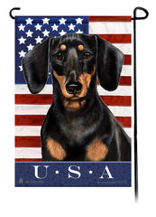 Dachshund SH Black and Tan True Blue Garden Flag