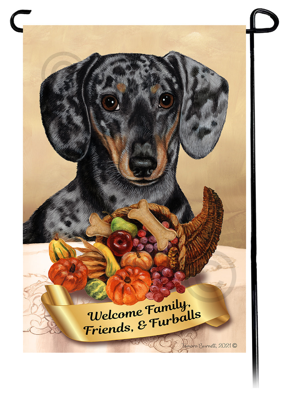 Dachshund Short Hair Dapple Light Black and Tan Thanksgiving - Garden Flag