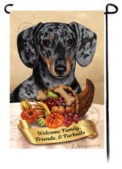 Dachshund Short Hair Dapple Light Black and Tan Thanksgiving - Garden Flag