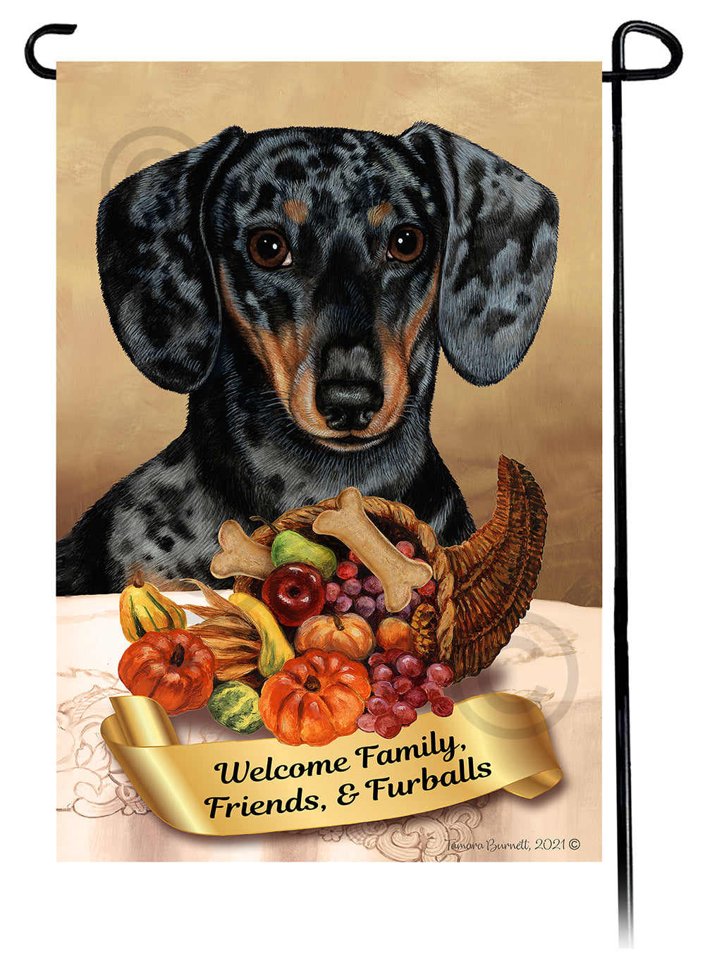 Dachshund Short Hair Dapple Dark Black and Tan Thanksgiving - Garden Flag