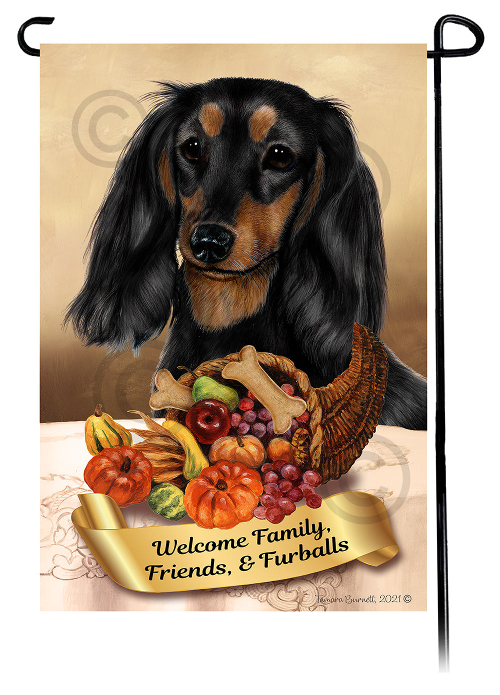 Dachshund LH Black and Tan Thanksgiving - Garden Flag