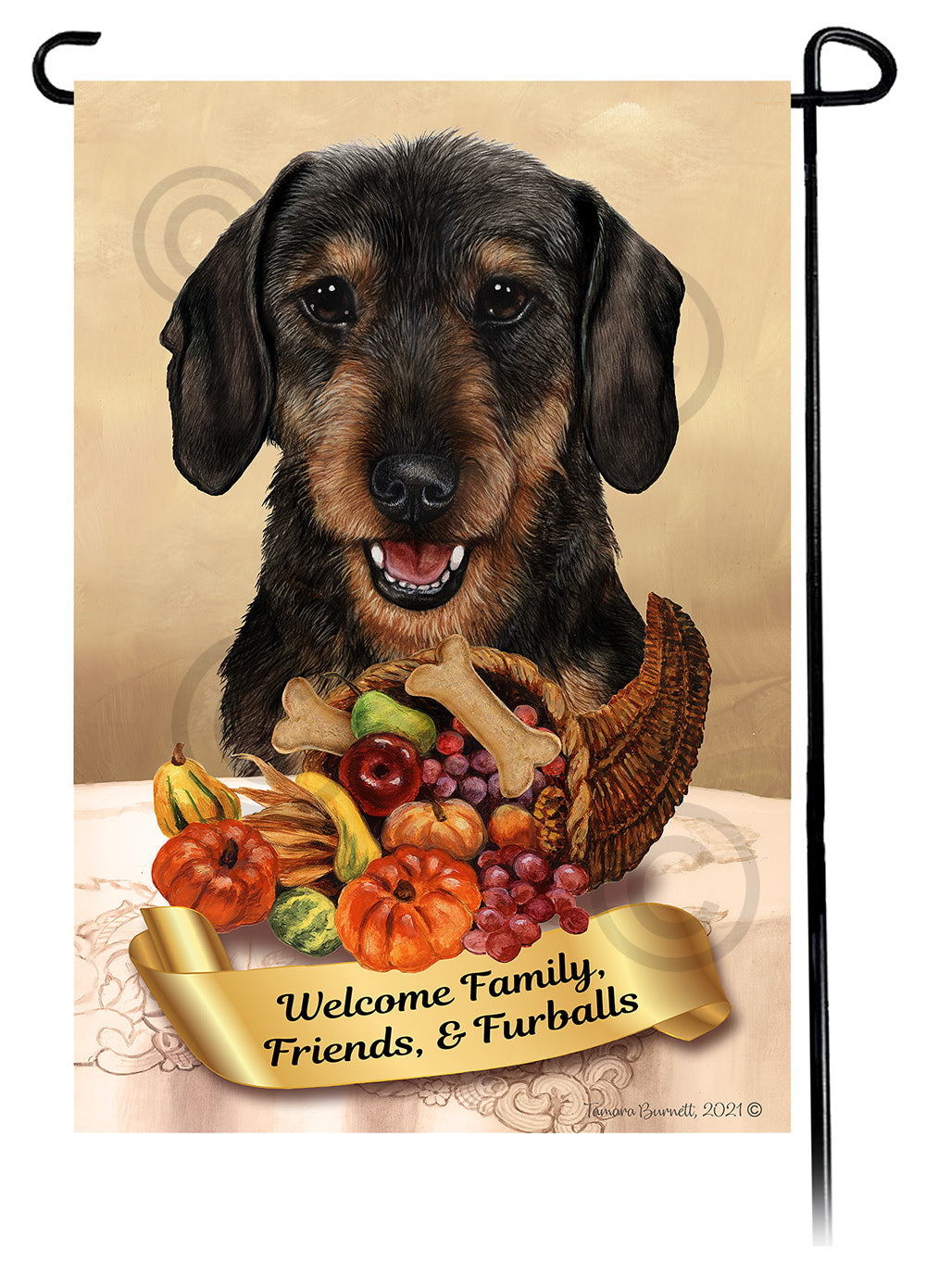 Dachshund WH Black and Tan Thanksgiving - Garden Flag