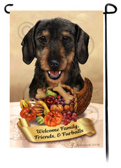 Dachshund WH Black and Tan Thanksgiving - Garden Flag