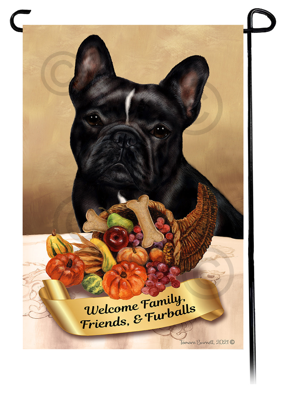 French Bulldog Black and White Thanksgiving - Garden Flag