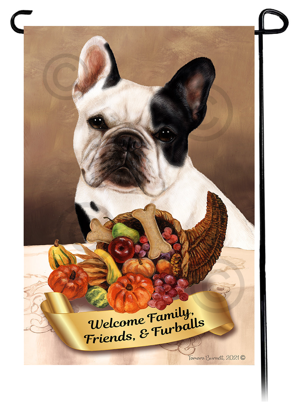 French Bulldog White & Black Thanksgiving - Garden Flag