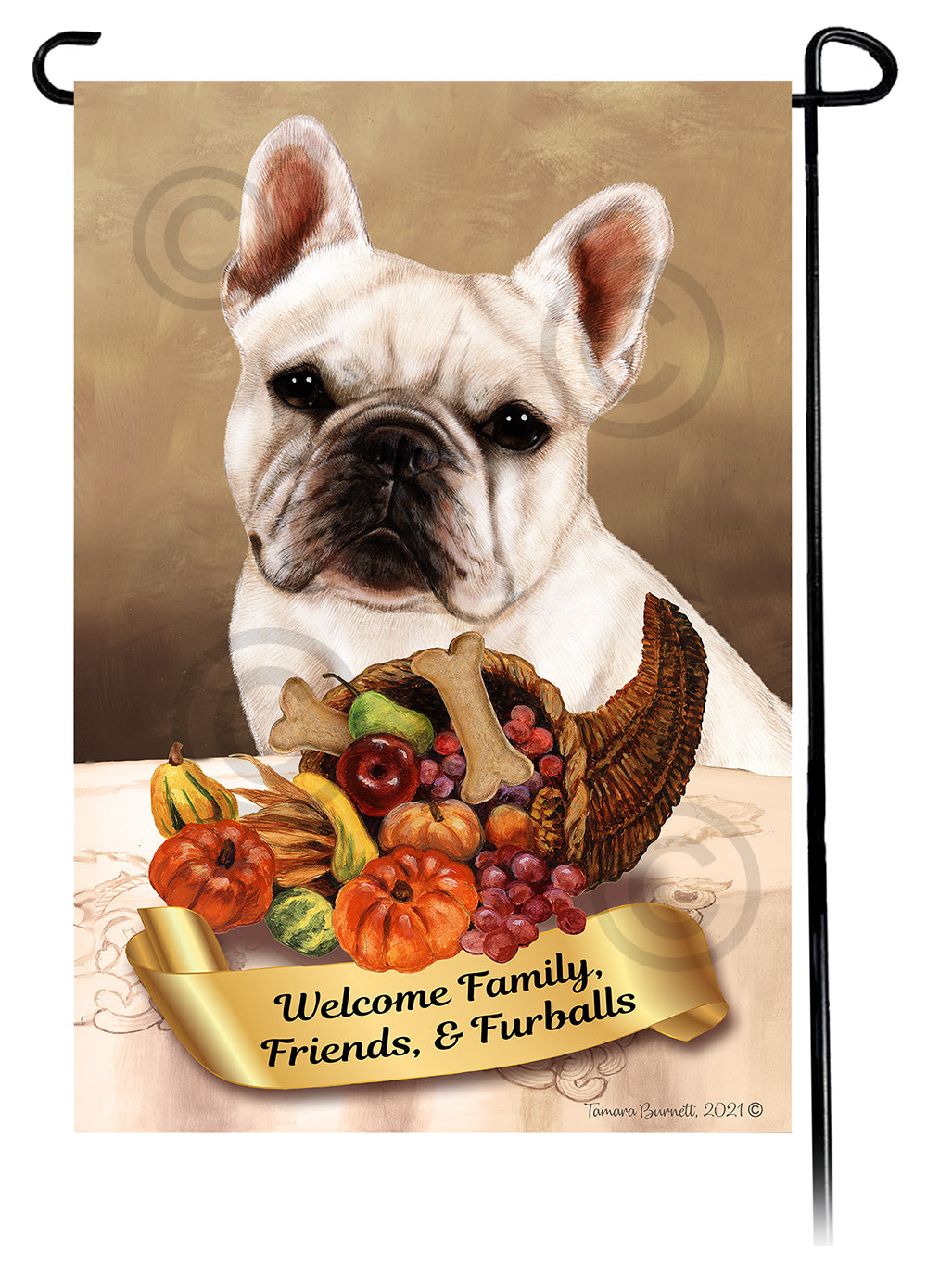 French Bulldog White Thanksgiving - Garden Flag