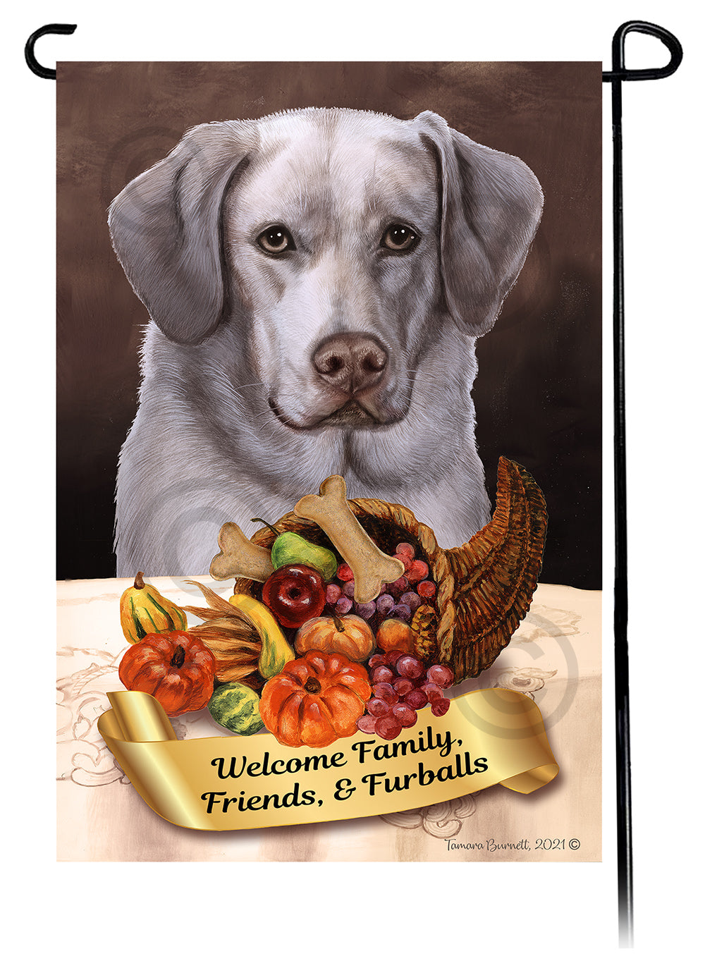 Labrador Silver Front Face Thanksgiving - Garden Flag