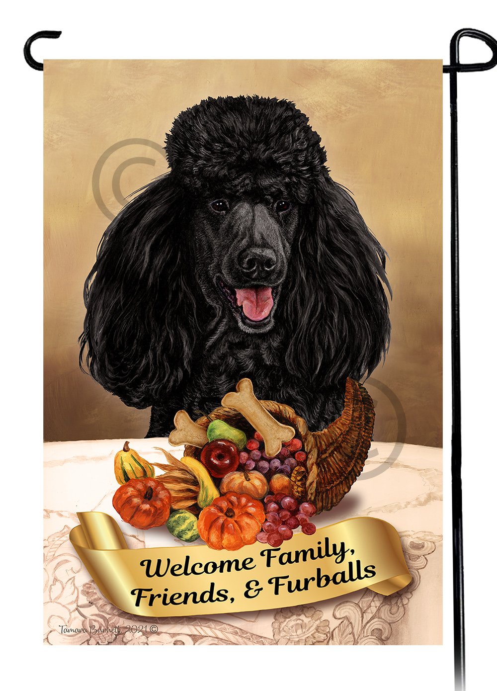 Poodle Standard Black Thanksgiving - Garden Flag