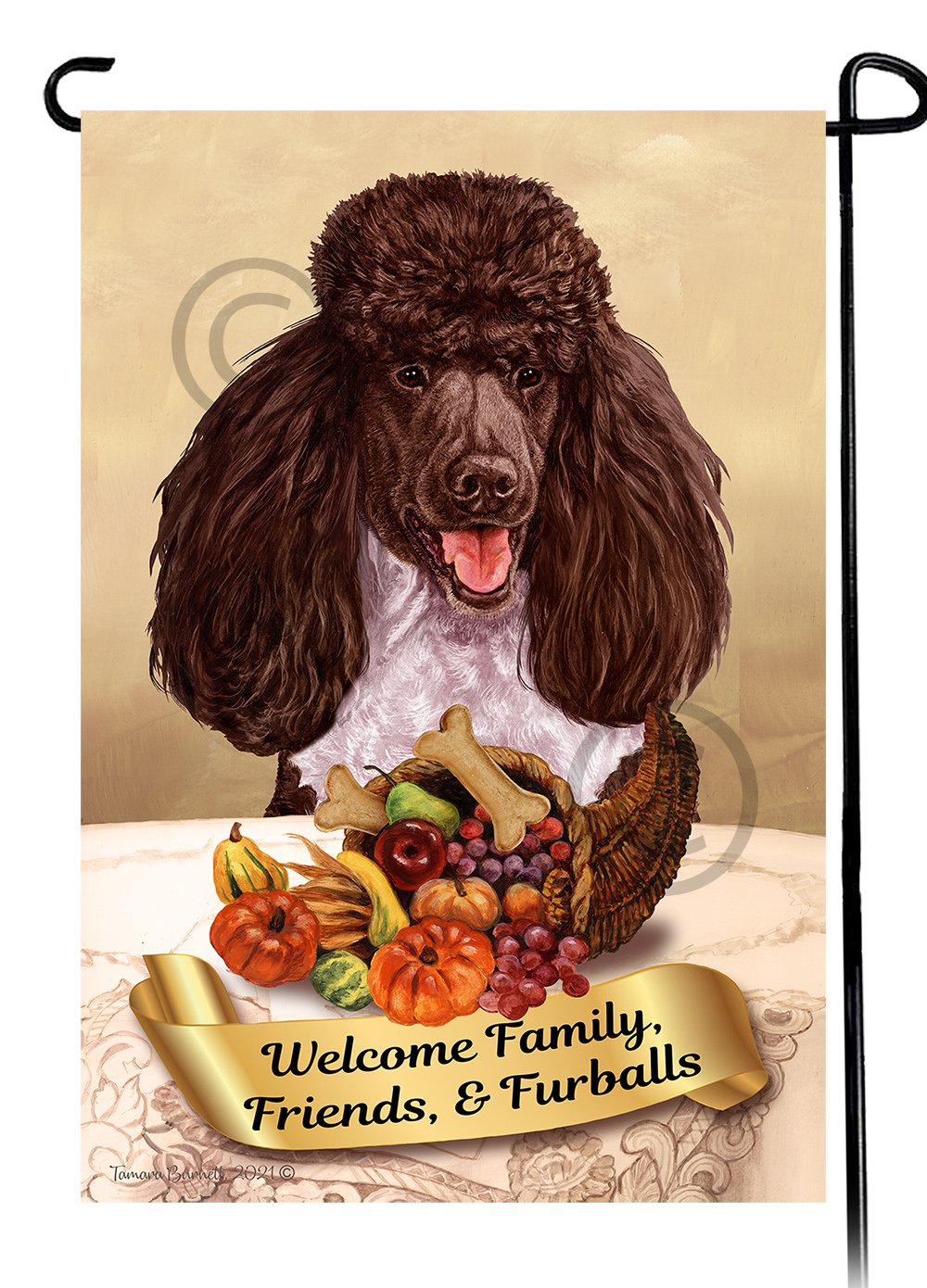 Poodle Standard Chocolate and White Parti Thanksgiving - Garden Flag