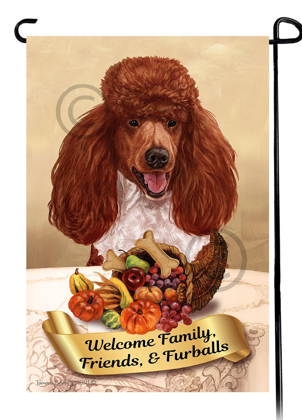 Poodle Standard Red and White Parti Thanksgiving - Garden Flag