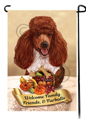 Poodle Standard Red and White Parti Thanksgiving - Garden Flag
