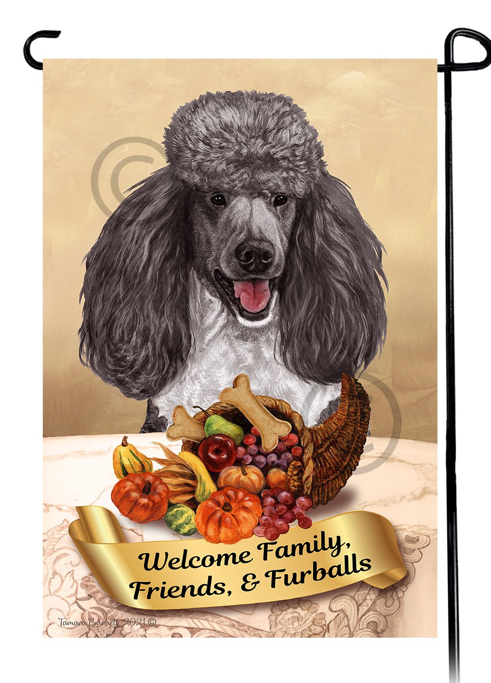Poodle Standard Silver and White Thanksgiving - Garden Flag