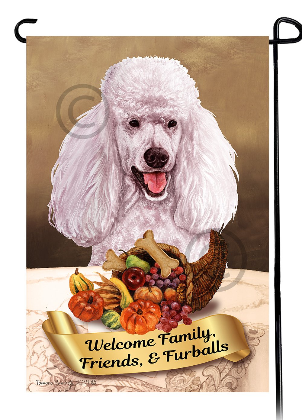 Poodle Standard White Thanksgiving - Garden Flag