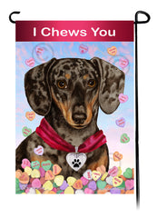 Dachshund Short Hair Dapple Chocolate and Tan - Valentine Sweetheart Garden Flag