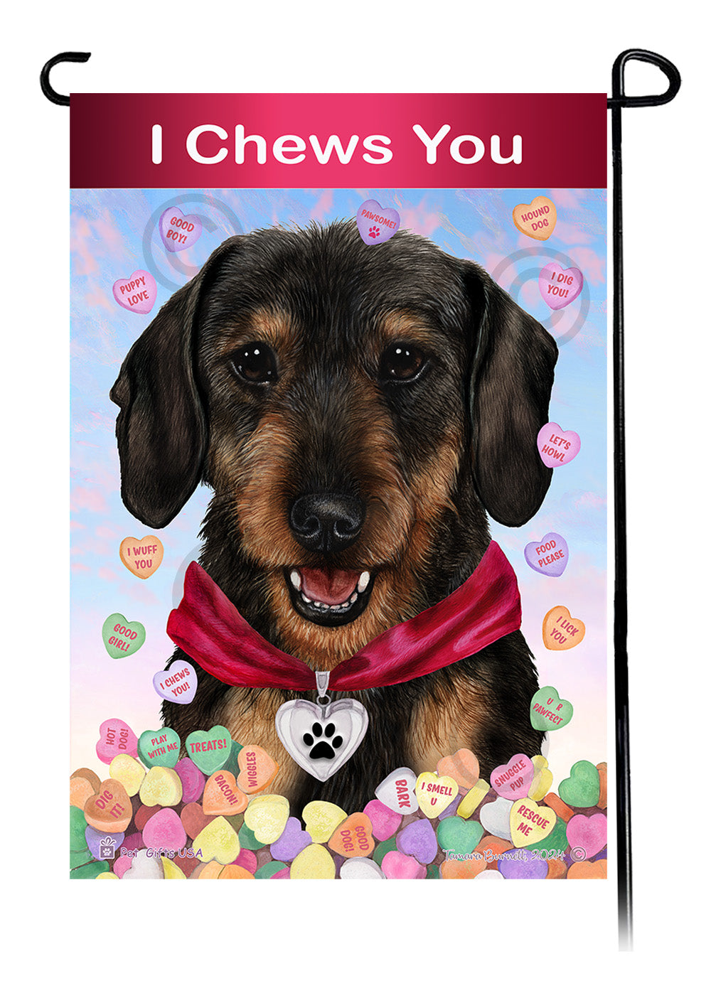 Dachshund Wire Hair Black and Tan - Valentine Sweetheart Garden Flag