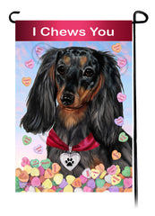 Dachshund Long Hair Dark Black and Tan Dapple - Valentine Sweetheart Garden Flag