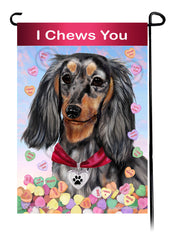 Dachshund Long Hair Light Black and Tan Dapple - Valentine Sweetheart Garden Flag
