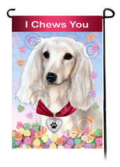 Dachshund Long Hair White - Valentine Sweetheart Garden Flag