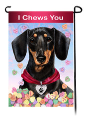 Dachshund Short Hair Black and Tan - Valentine Sweetheart Garden Flag