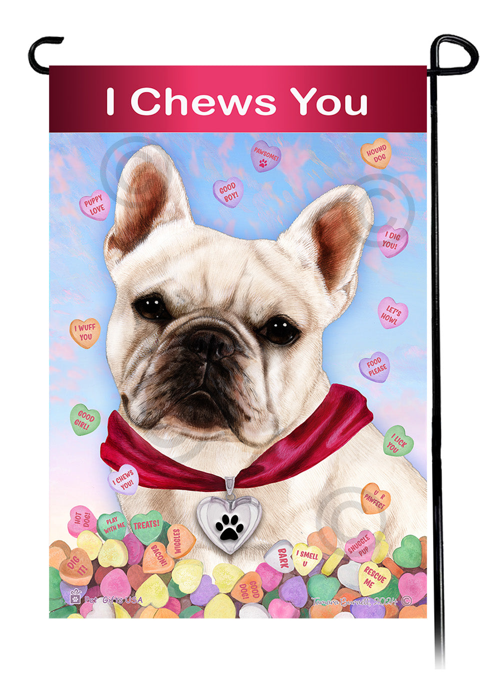 French Bulldog White - Valentine Sweetheart Garden Flag