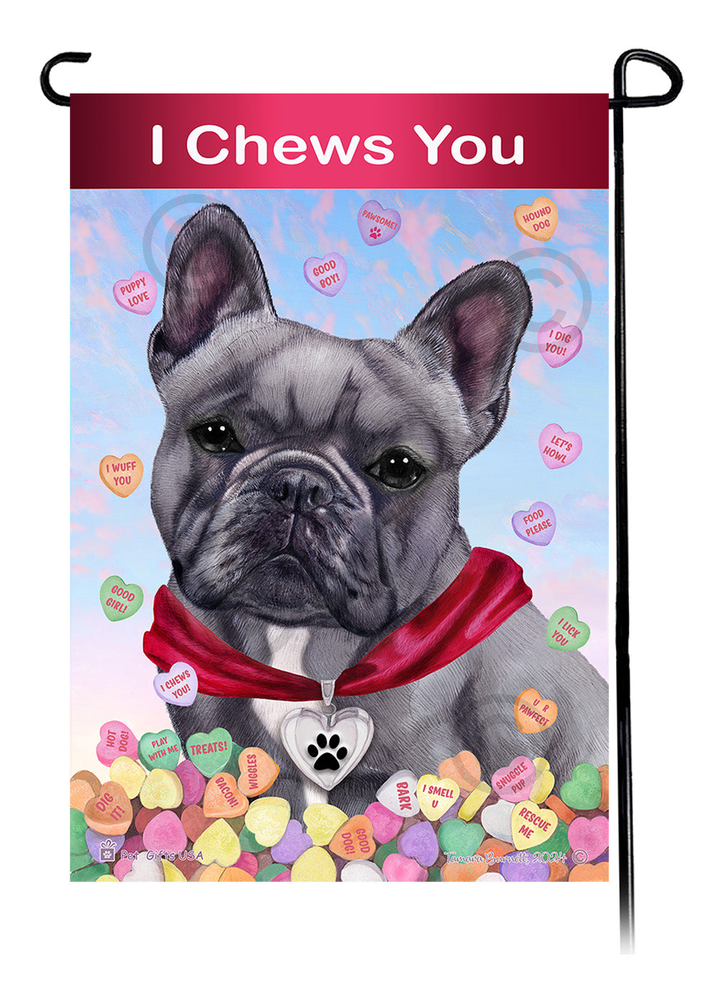 French Bulldog Blue and White - Valentine Sweetheart Garden Flag