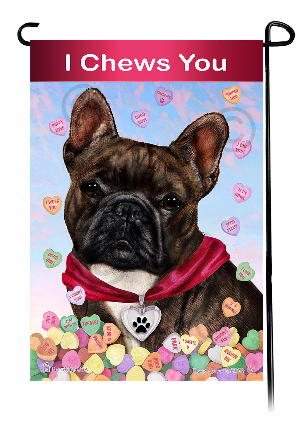 French Bulldog Brindle and White - Valentine Sweetheart Garden Flag